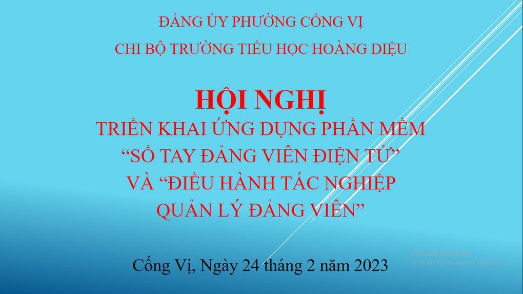 Chi bộ Trường Tiểu học Hoàng Diệu tổ chức Hội nghị triển khai ứng dụng phần mềm“Sổ tay đảng viên điện tử”và “Điều hành tác nghiệp quản lý đảng viên”
