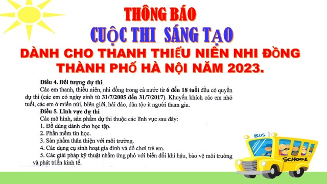 Kế hoạch cuộc thi Sáng tạo Thanh thiếu niên nhi đồng Thành phố năm 2023