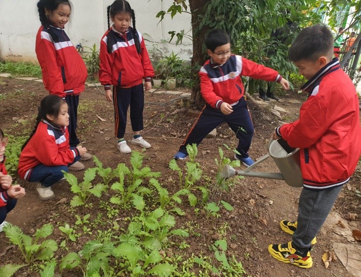Những trải nghiệm lý thú về chăm sóc công trình măng non và vệ sinh môi trường góp phần tạo nên khuôn viên trường xanh – sạch – đẹp của học sinh khối lớp 2.