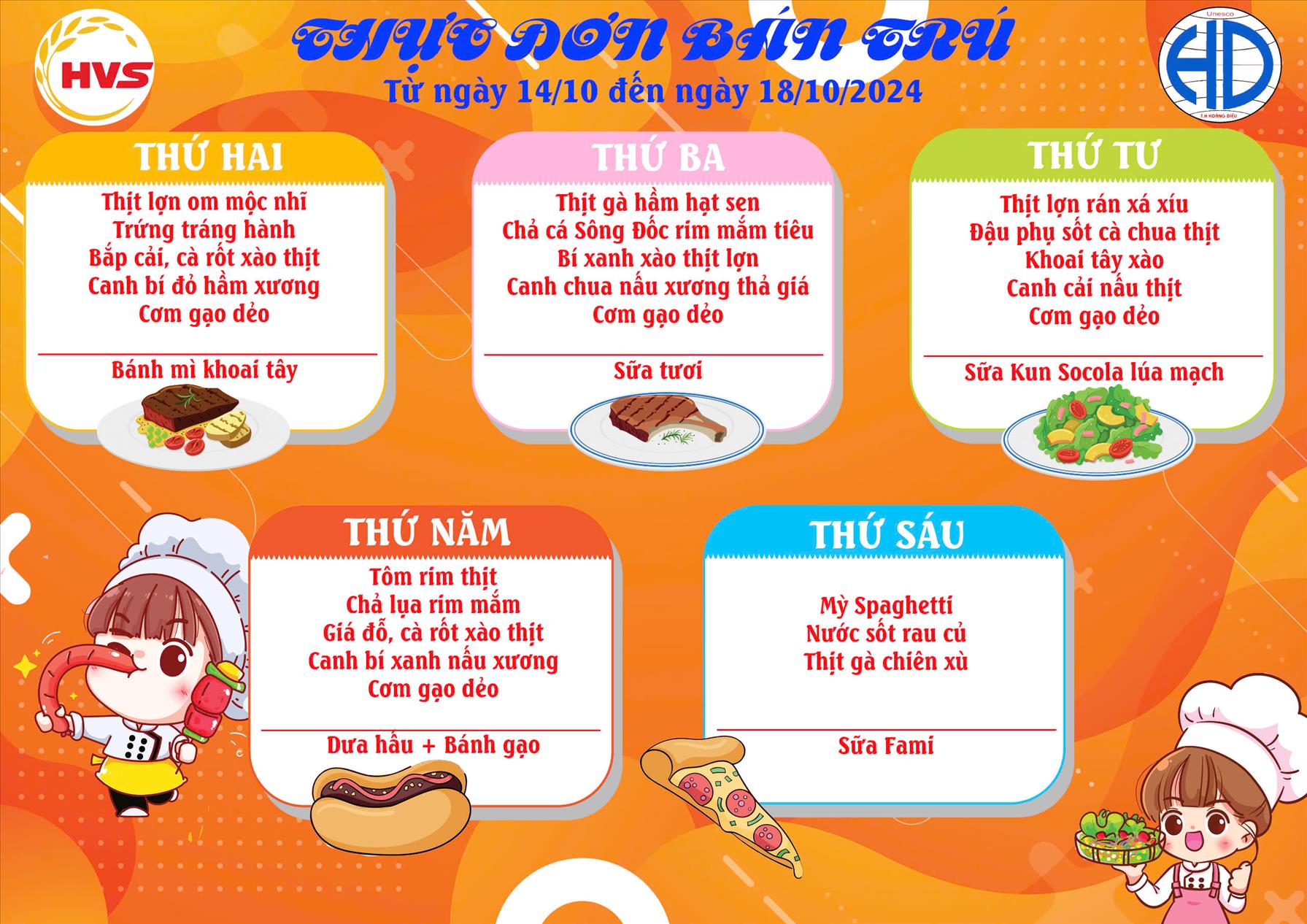 Thực đơn bán trú tuần  3 tháng 10