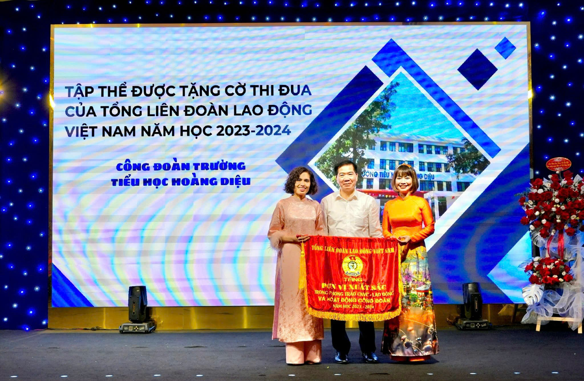Trường Tiểu học Hoàng Diệu vinh dự được Tổng Liên đoàn Lao động Việt Nam tặng  Cờ thi đua đơn vị xuất sắc trong phong trào CNVC -  Lao động  và Hoạt động công đoàn năm học 2023 -2024.