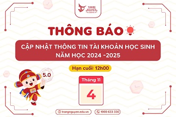 THÔNG BÁO CẬP NHẬT THÔNG TIN TÀI KHOẢN HỌC SINH THAM GIA SÂN CHƠI TRẠNG NGUYÊN TIẾNG VIỆT NĂM HỌC 2024- 2025