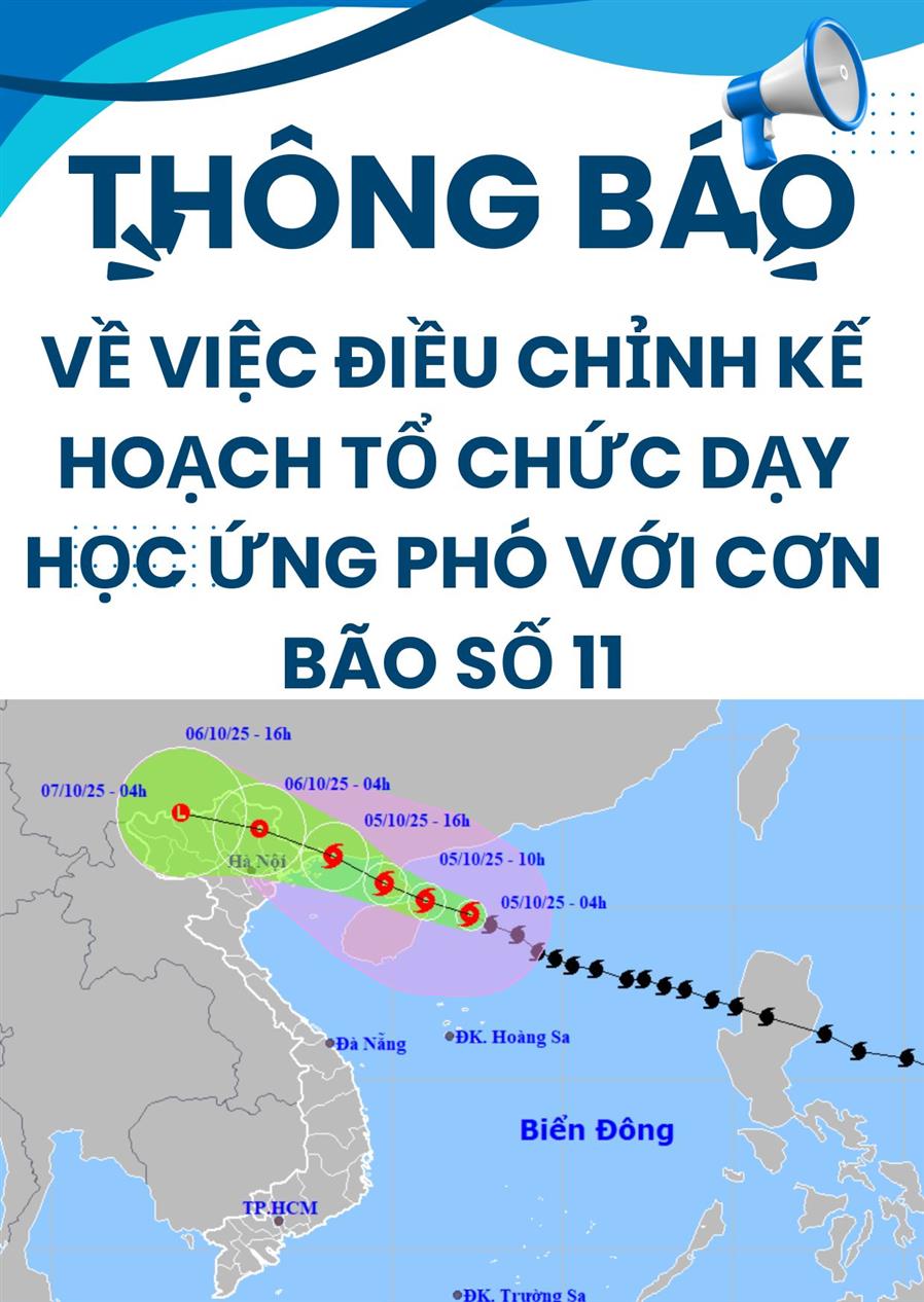 Trường Tiểu học Hoàng Diệu  thông báo: Về việc điều chỉnh kế hoạch tổ chức dạy học ứng phó với cơn bão số 11