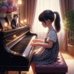 A child playing a piano

Description automatically generated