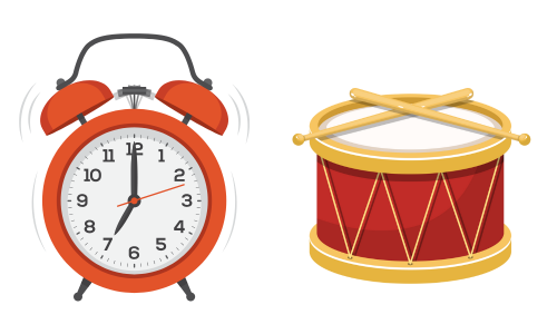 A clock and drum with drumsticks

Description automatically generated
