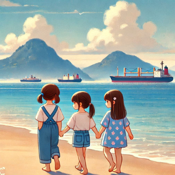A group of girls walking on a beach

Description automatically generated
