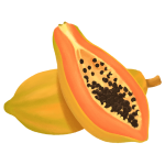 A papaya cut in half

Description automatically generated