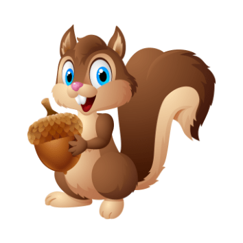 A cartoon squirrel holding a nut

Description automatically generated