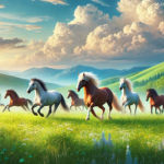 A group of horses running on a grassy field

Description automatically generated