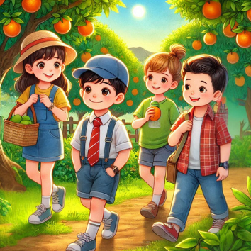 A group of children walking in a garden

Description automatically generated