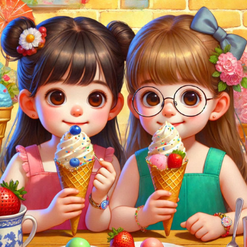 A couple of girls holding ice cream cones

Description automatically generated