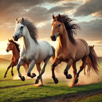 A group of horses running on a grassy field

Description automatically generated