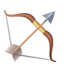 A bow and arrow with a feather

Description automatically generated
