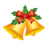 A pair of bells with a red bow

Description automatically generated