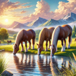 A group of horses drinking water

Description automatically generated
