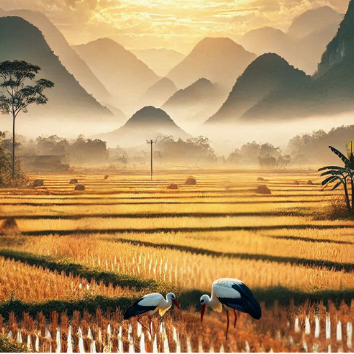 A couple of birds in a rice field

Description automatically generated