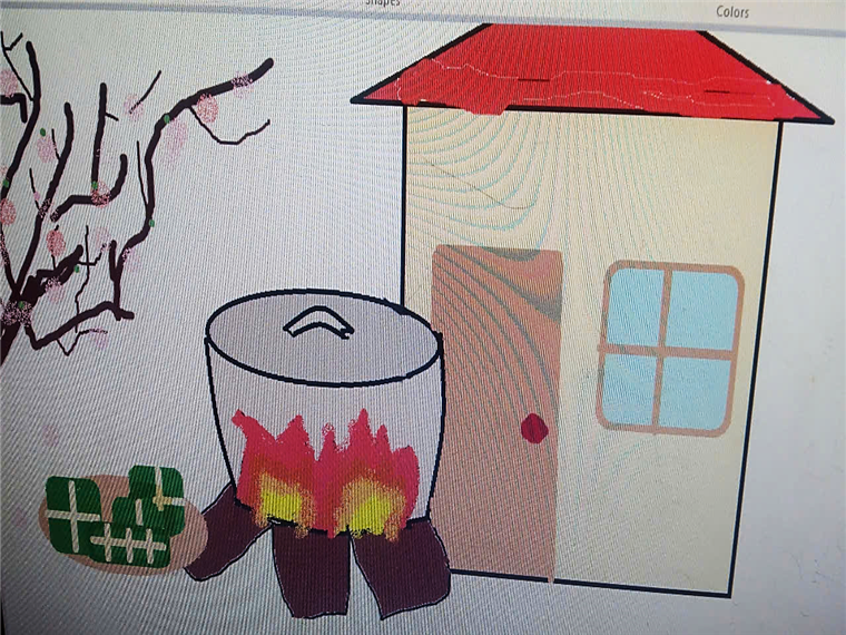 A cartoon of a house and a pot

Description automatically generated