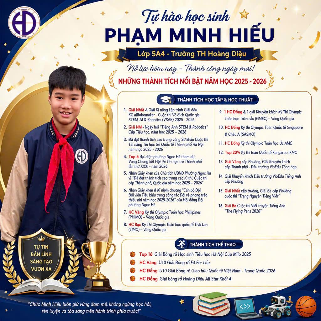 PHẠM MINH HIẾU – CẬU HỌC TRÒ "TOÀN NĂNG" CỦA TRƯỜNG TIỂU HỌC HOÀNG DIỆU