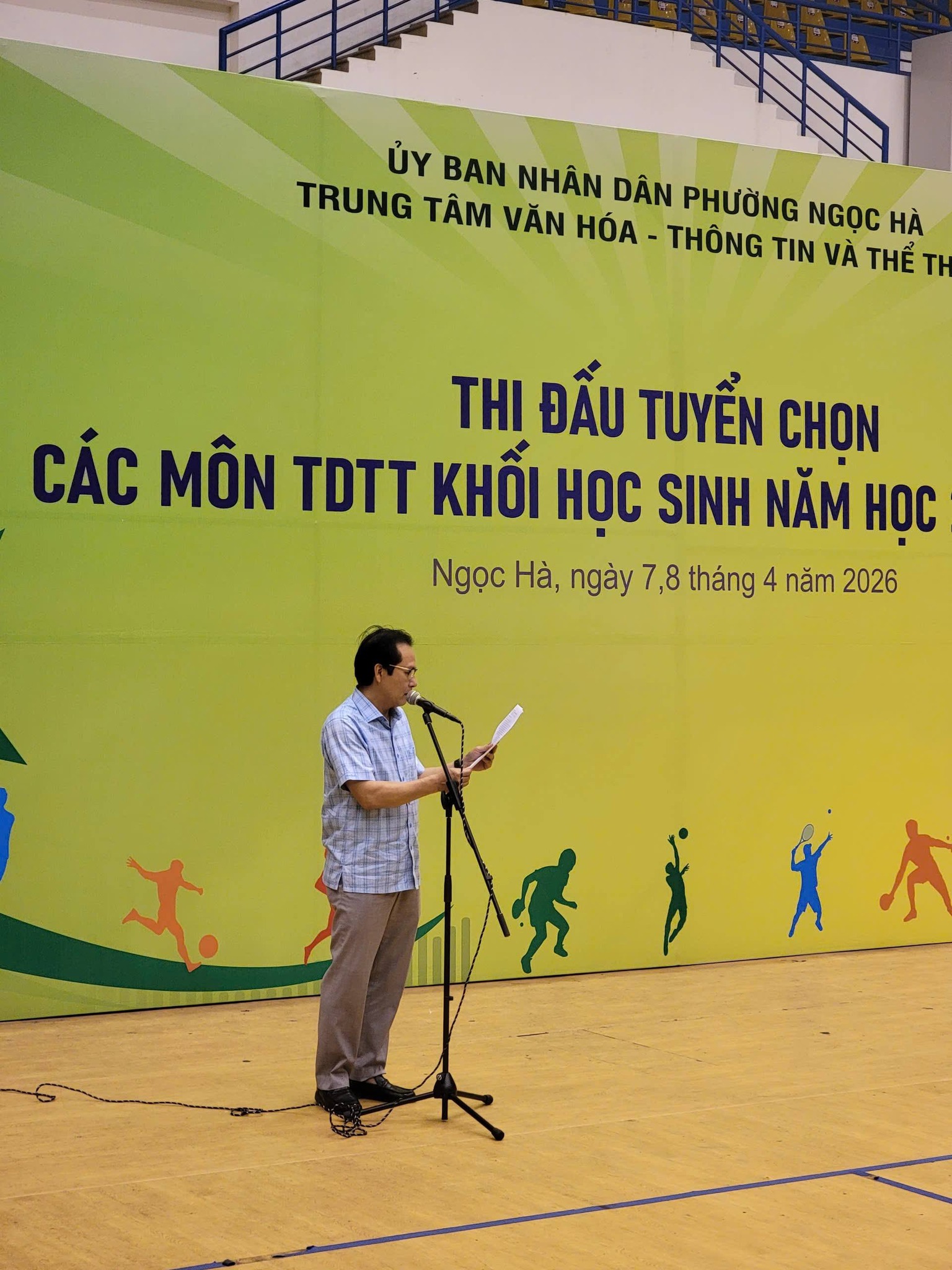 Có thể là hình ảnh về sáo, kèn clarinet, kèn oboe và văn bản cho biết 'ن BAN NHÂN DÂN PHƯỜNG NGỌC HÀ TRUNG TÂM VĂN HÓA- -THÔNG TIN VÀ THỂ TH THI ĐẤU TUYỂN CHỌN CÁC MÔN TDTT KHỐI HỌC SINH NĂM HỌC Ngọc Hà, ngày 7,8 tháng 4 năm 2026 t. 六'